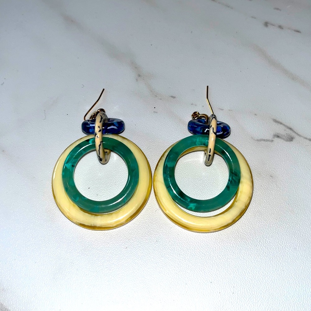Lele Sadoughi Green Double Ring Hoop Earrings